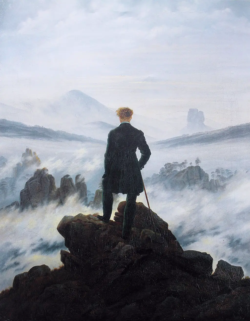 Der Wanderer über dem Nebelmeer in Detail Caspar David Friedrich